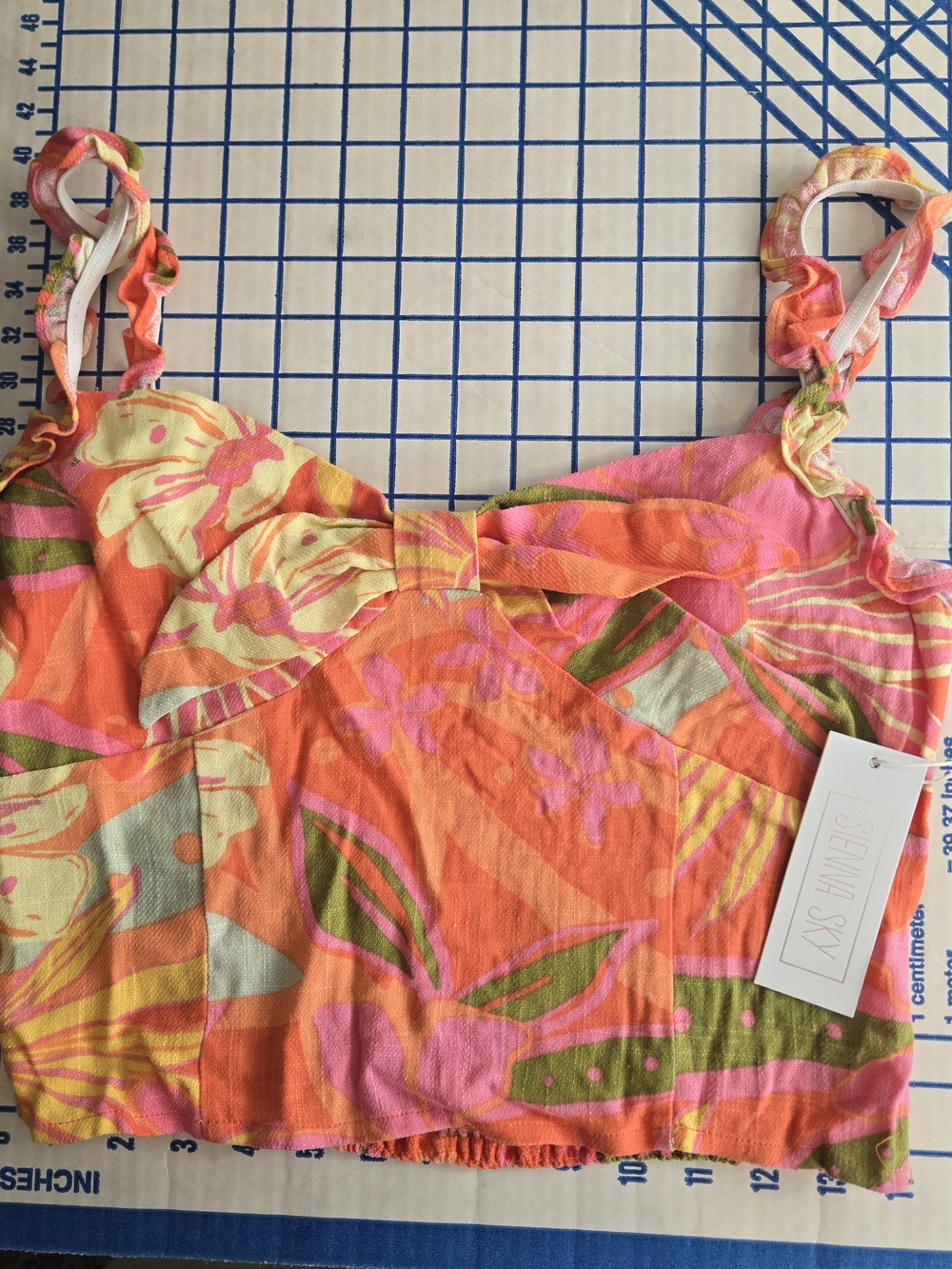Sienna Sky Pink and Orange Tropical Print Crop Top